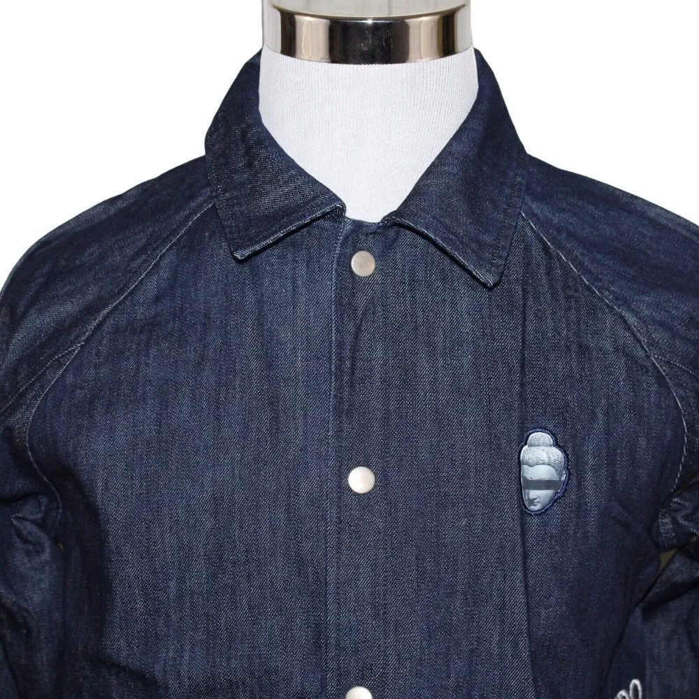 Streetwear Denim Blue Jean Large Hip Hop Embroidered Buddha Jacket Urban FMACM - Picture 7 of 11